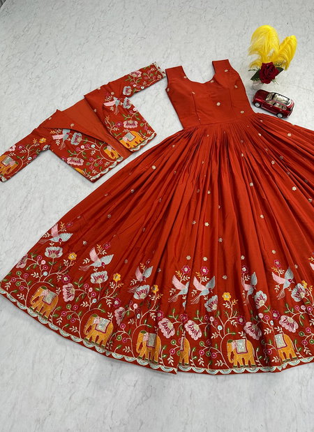 PC 548 Crep Silk Embroidery Work Gown Wholesale Clothing Suppliers In India